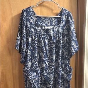 Blue and White Women's Sleepwear Top